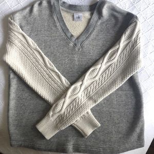 Cabi V-neck Sweatshirt with cable knit sleeves. NEVER WORN!